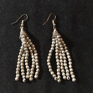 Vintage Silver Beaded Tassel Earrings
